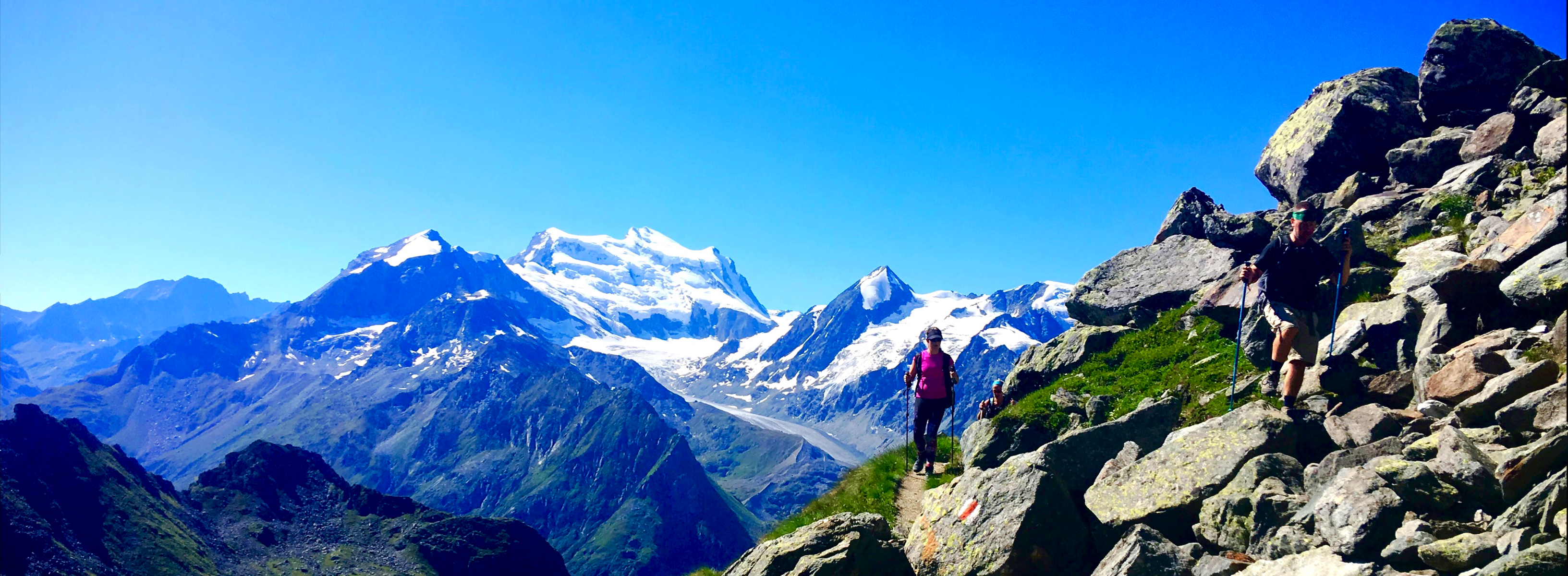 Hikers on the high route between Chamonix and Zermatt