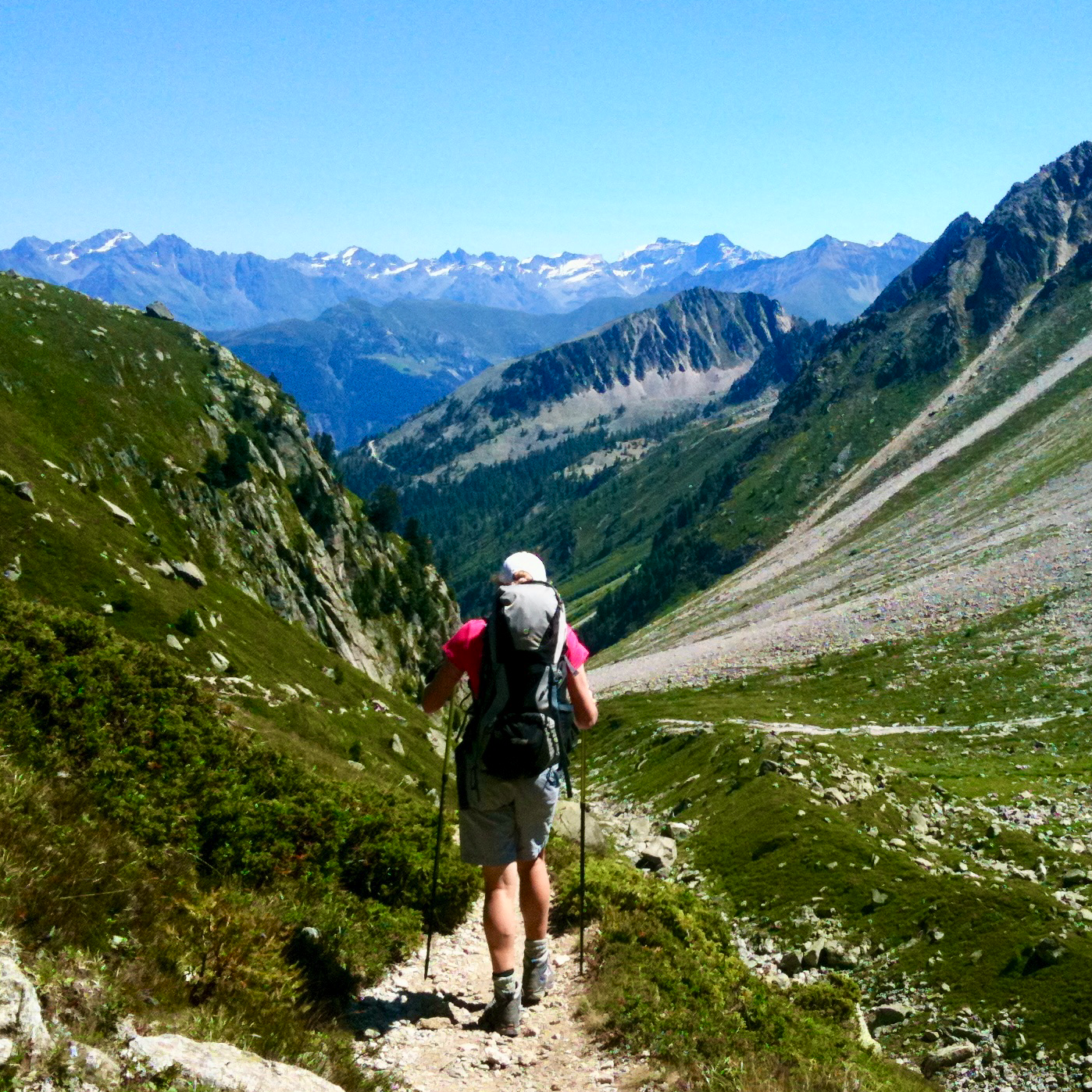 Hiking towards Champex from the Fentre d'Arpette on the high route Hiking towards Champex from the Fentre d'Arpette on the high route