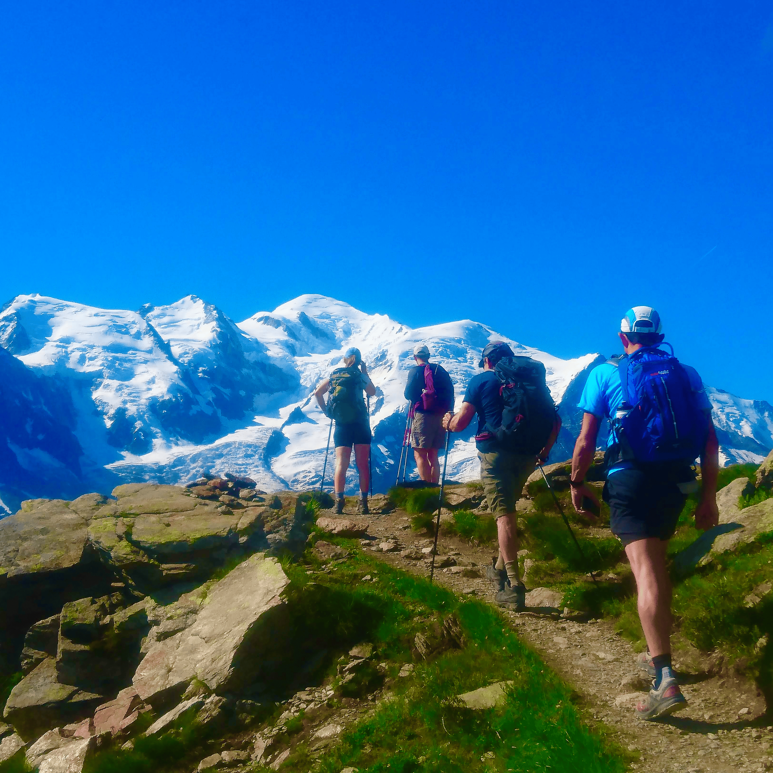 Turning a corner to meet the views of Mont Blanc on the TMB Turning a corner to meet the views of Mont Blanc on the TMB