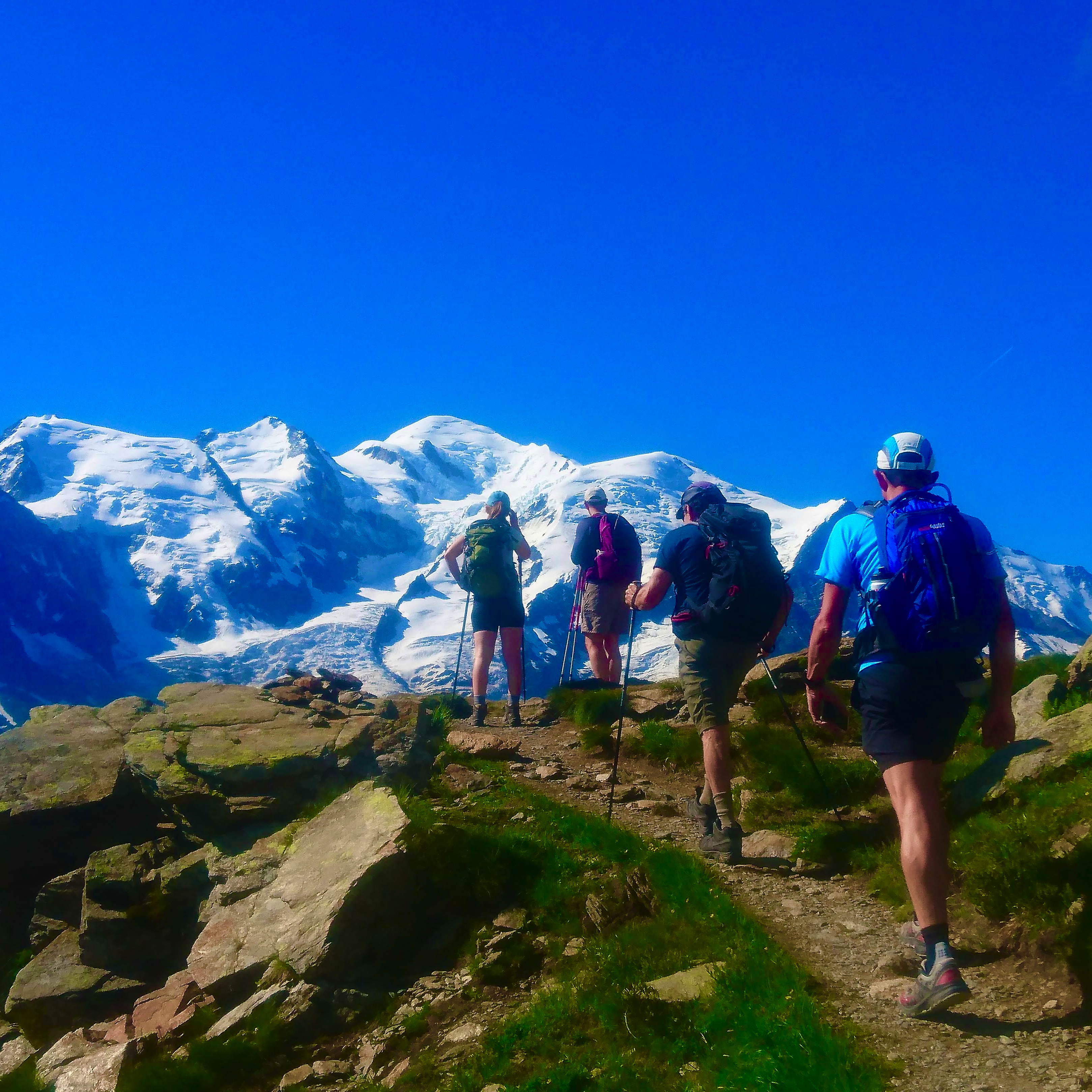 Turning a corner to meet the views of Mont Blanc on the TMB